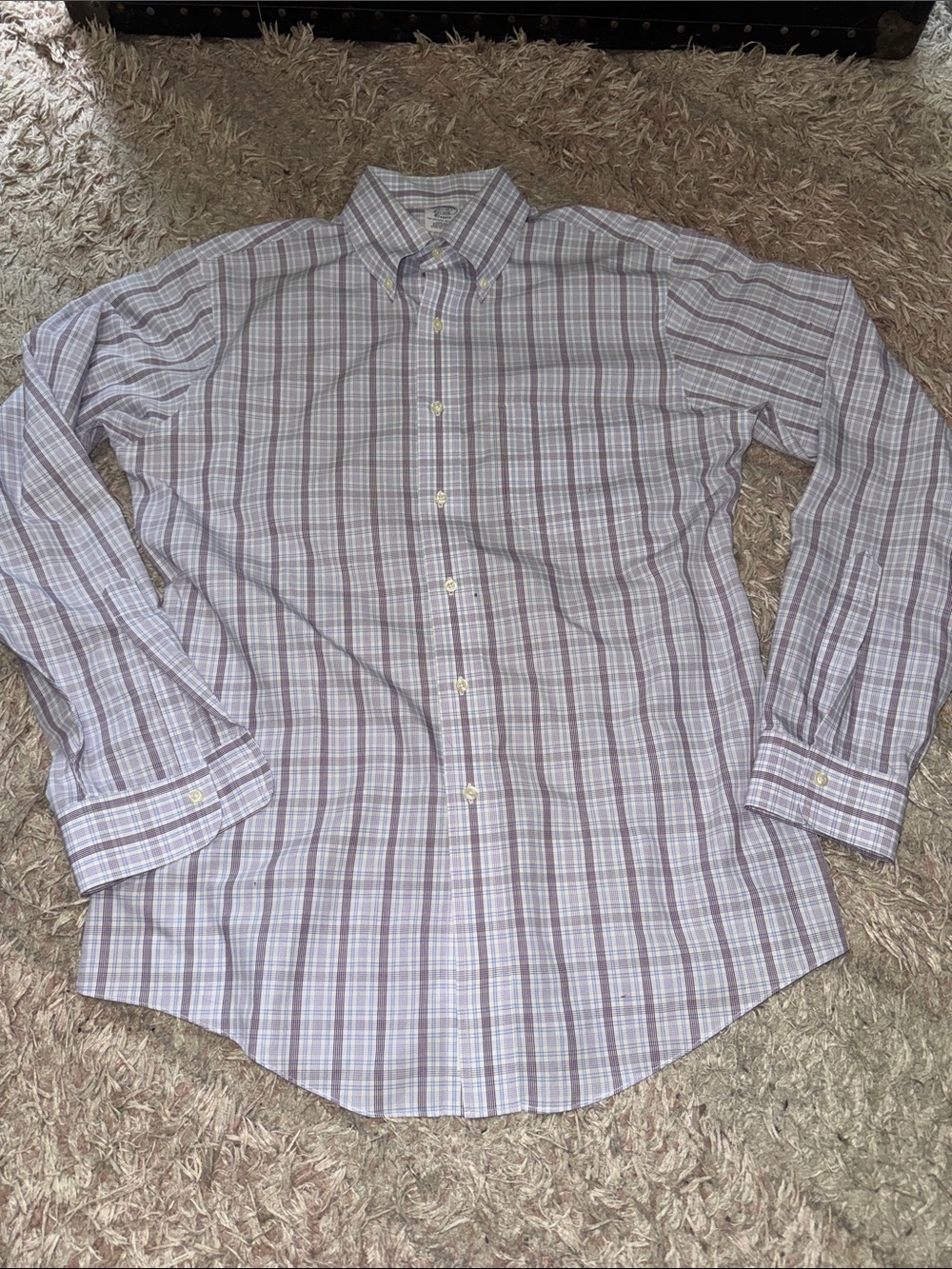 Brooks Brothers purple blue  Plaid Long-Sleeve Dress Shirt